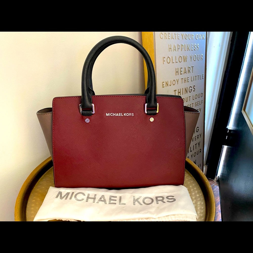 Michael Kors Bag: burgundy, tan & black